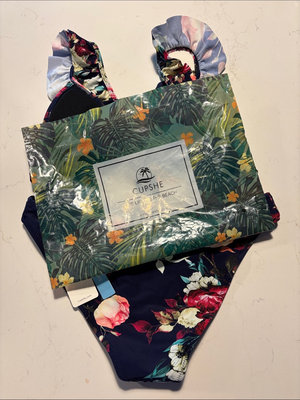 Cupshe Navy Floral Ruffle Bikini Set - Picture 6 of 6